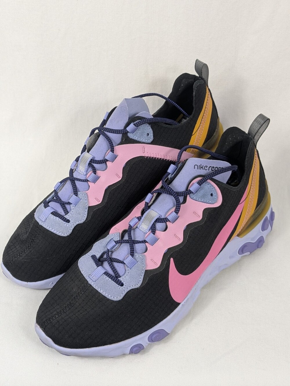 Nike React Element 55 Magic Flamingo Sneakers Mens 8.5 Black CI9593-001 Athletic